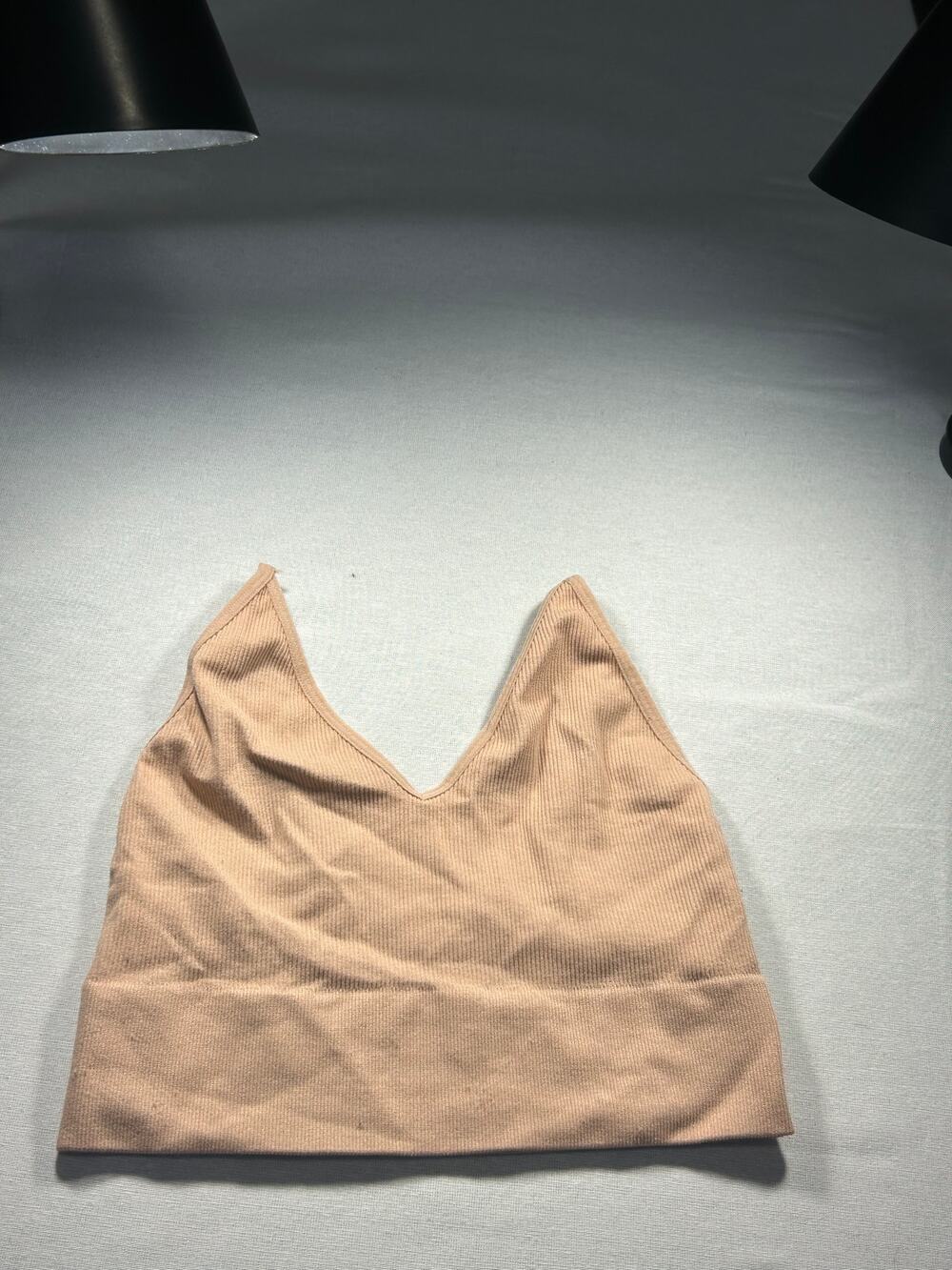 Bozzolo Women’s Beige Ribbed V-Neck Crop Tank Top Adjustable Straps
